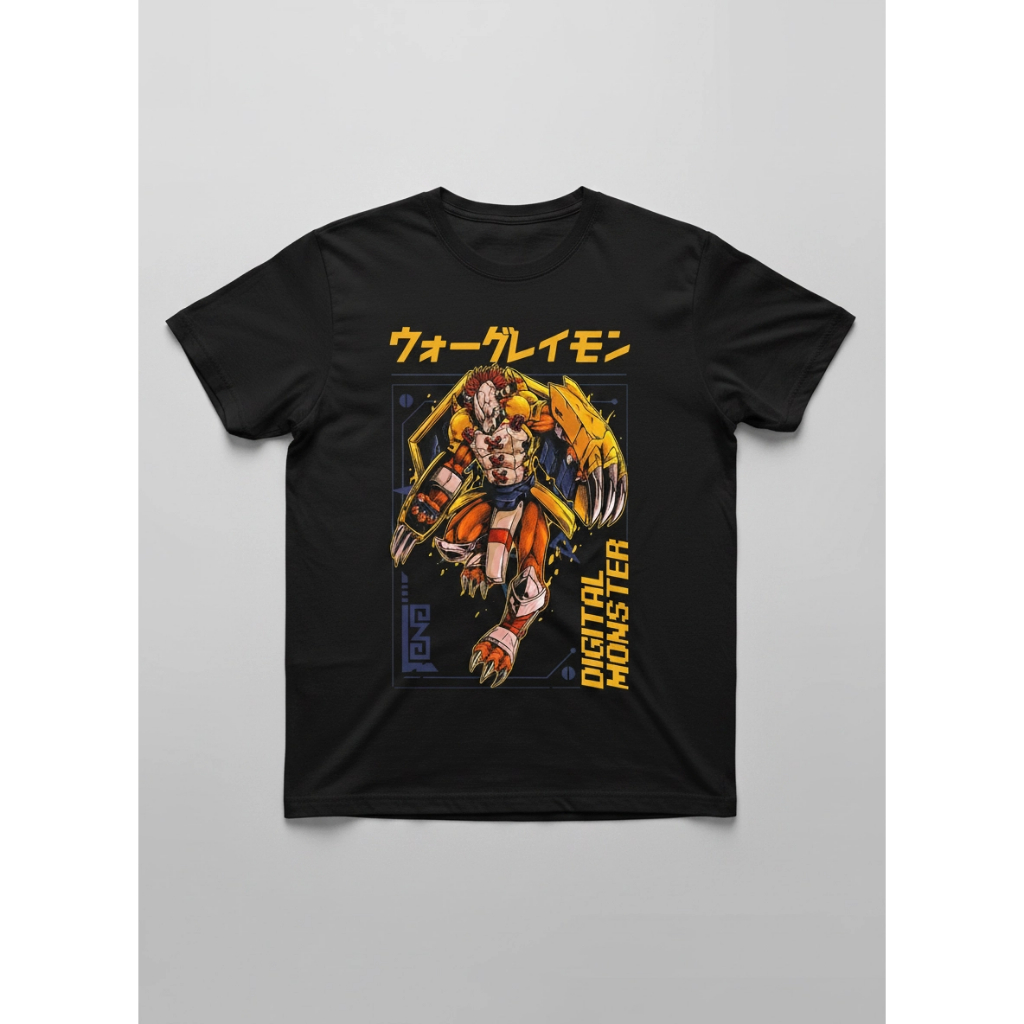 Camiseta Preta Guerreiro Digital Monster WarGreymon  Anime Retrô Unissex em Algodão