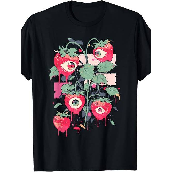 Camiseta Morango Trippy Weirdcore Grunge Estampa Digital Confortável Fofa Retrô