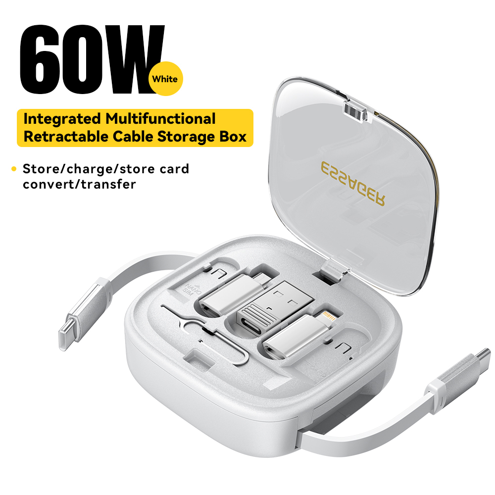 Cabo de Carregamento Rápido 3A Esticável de 60W Essager, Transmissão de Dados de 480Mbps, Caixa de Armazenamento
