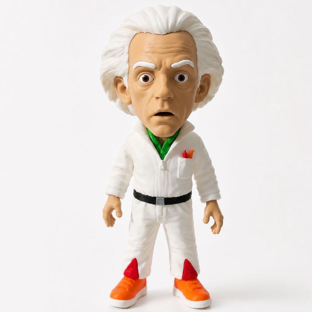 Boneco Doc Brown De Volta Para o Futuro Chibi Cabeçudo Detalhado Expressivo Geek