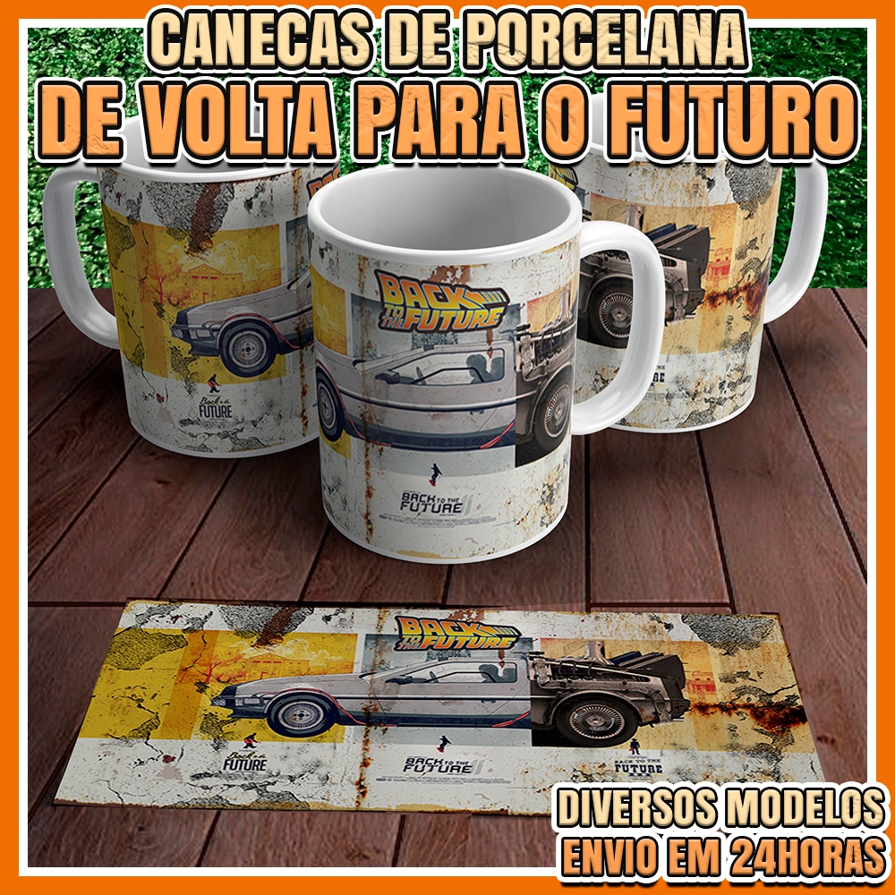 Caneca De Volta para o Futuro 325ml • Marty McFly, DeLorean e Doc Brown • Caneca Geek Retrô Anos 80