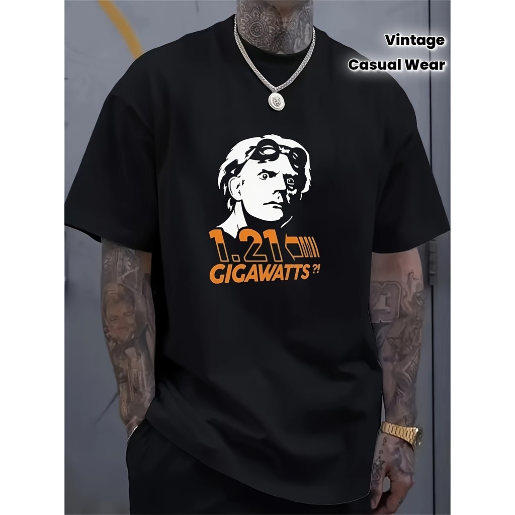 Camiseta Masculina Back To The Future Doc Brown 1 21 Gigawatt Vintage Graphic Casual Confortável Estilosa Retrô Verão