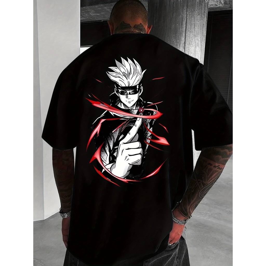 Camiseta Masculina Anime Ação Print Preto Estampada Confortável Estilosa Moderna Casual