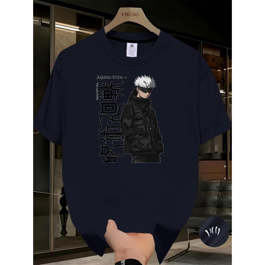Camiseta Masculina Jujutsu Kaisen Gojo Satoru Anime Print Confortável Estilosa Moderna Casual