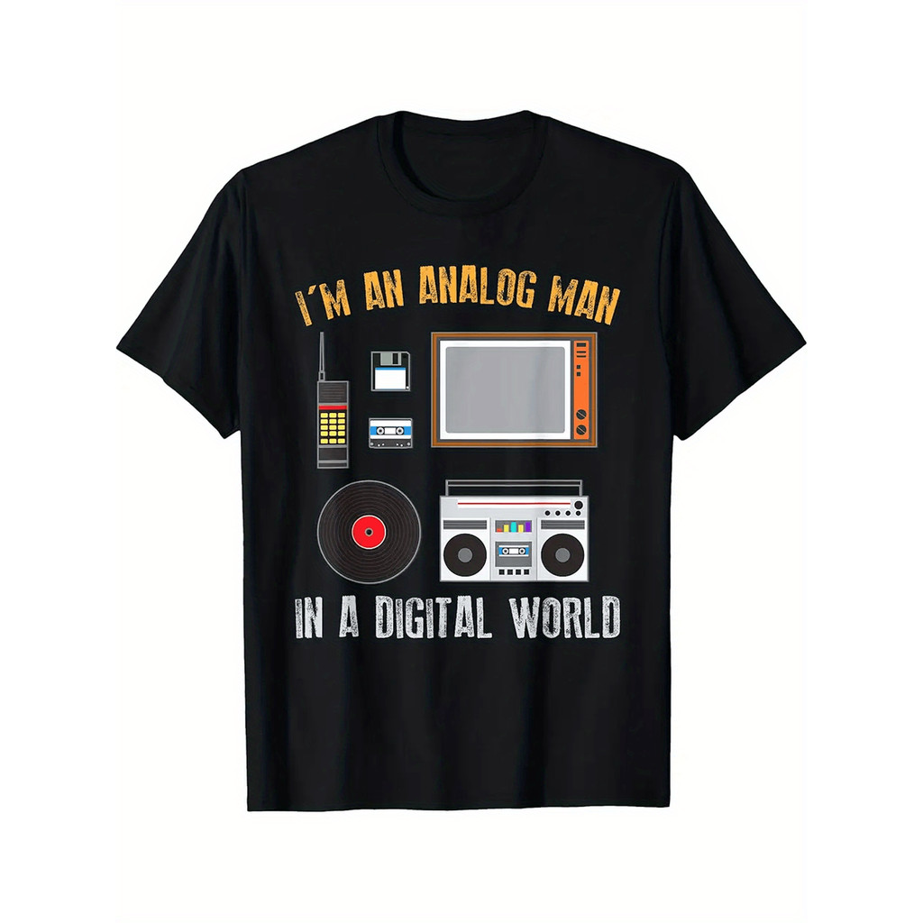 Camiseta Masculina Plus size Analog Man Digital World Audio Engineer Básica Oversized 100%