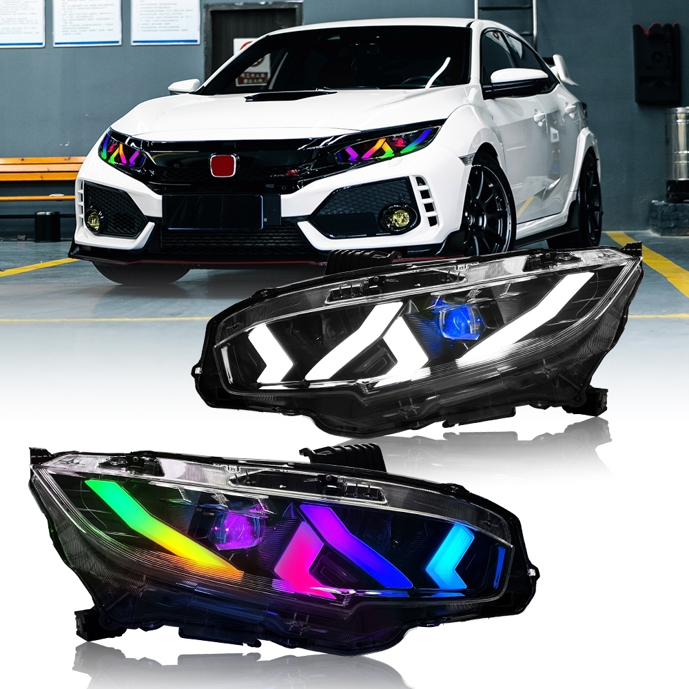 (2016-21) Honda Civic 10th headlights, Modified with RGB color full LED high brightness high and low beam lights
