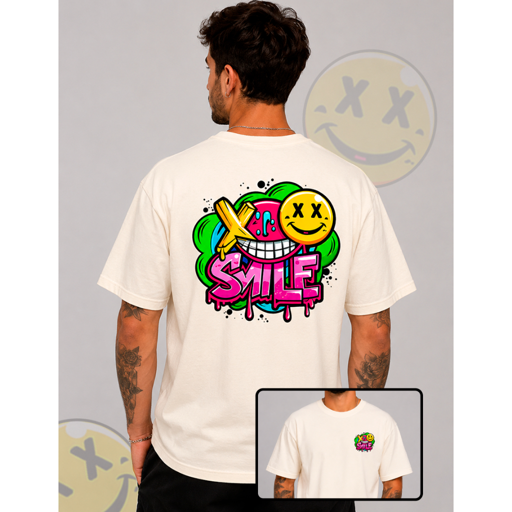 Camiseta PIXO EMOJI STICKER Streetwear 100% Algodão Frente e Costas Unissex Camisa Tecido Premium