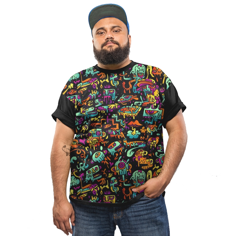 Camiseta Plus Size Psicodélica Sticker Bomb Hip Hop G1 A G8