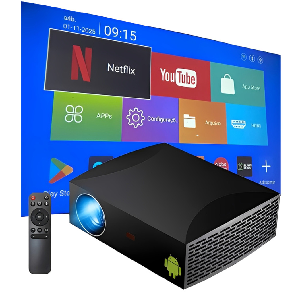 Projetor Android 6.0 Led Lcd 1920x1080p Datashow Netflix 4200lm Preto F30-up