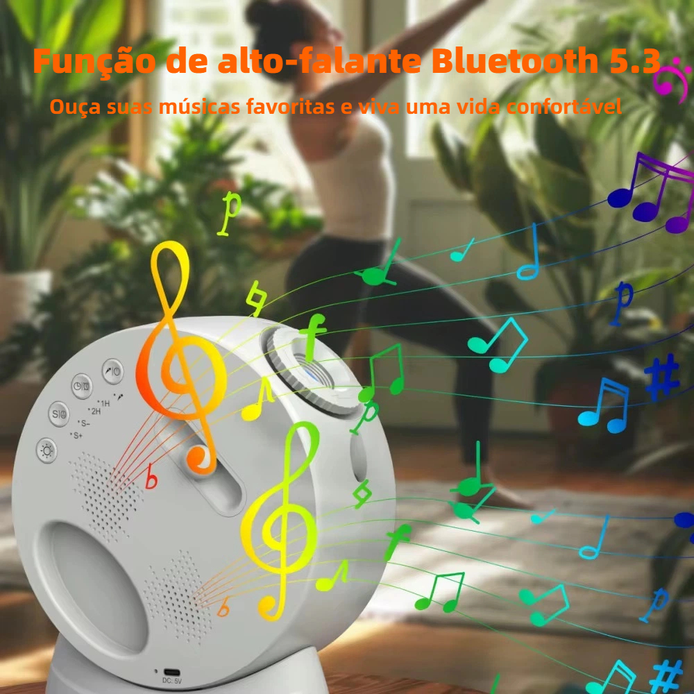 Projetor de luz noturna, alto-falante Bluetooth, despertador LCD, luz de céu estrelado RGB e 12 discos de céu estrelado
