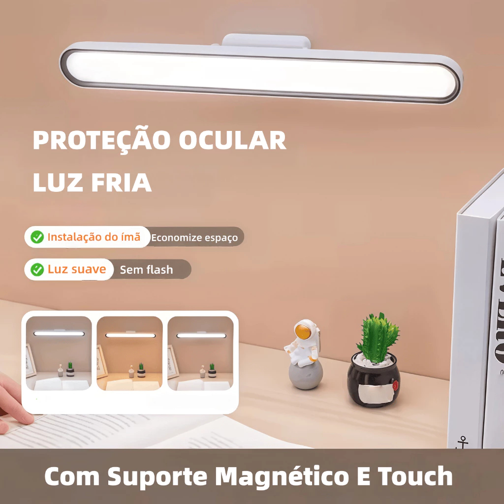 Luminária De Led Sobrepor Bastão Recarregável Sem Fio Com Suporte Magnético E Touch 3 cores com Controle Remoto