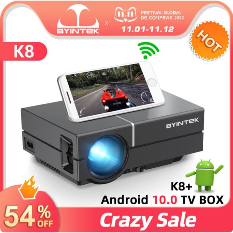 Byintek Projetor de Vídeo Portátil, Mini LED, LCD