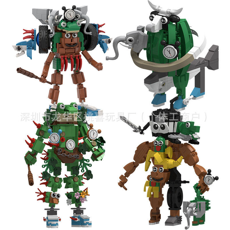 AI Mountain Sea Sutra Fusion Monster Building Blocks Madeira Varanda Monstro Costurado Blocos de Construção