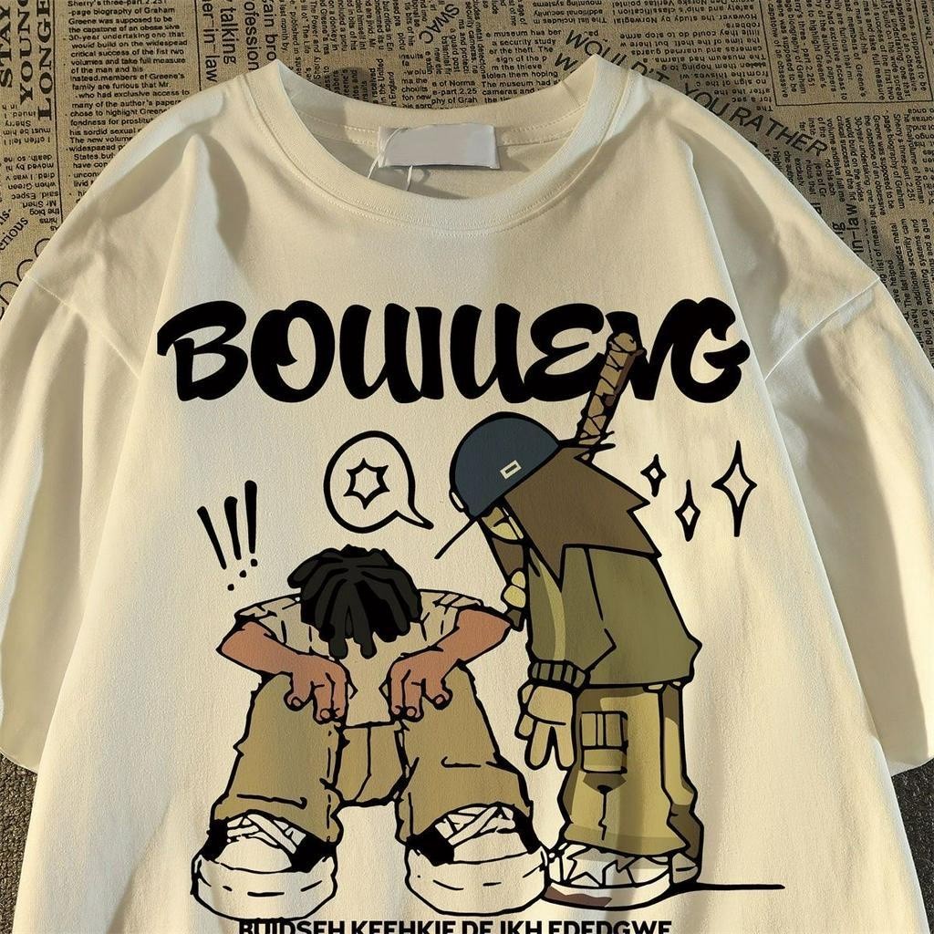 Camiseta Oversized Feminina Masculina Unissex Americana Cartoon   Manga Curta Mulher Homens Summer Loose   Top
