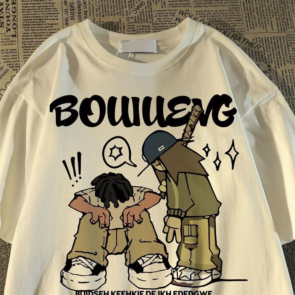 Camiseta Americana Cartoon Algodão Camiseta Manga Curta Mulher Homens Summer Loose  Novo Top  Trend Box Mania