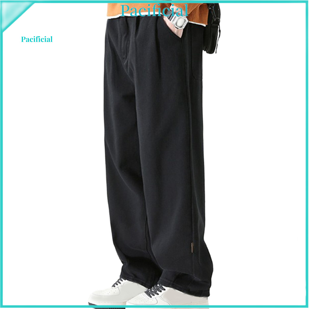 Straight Leg Pants for Work Men's Wide-leg Retro Style Breathable Long Loose Trousers Solid Color Versatile Casual All-m