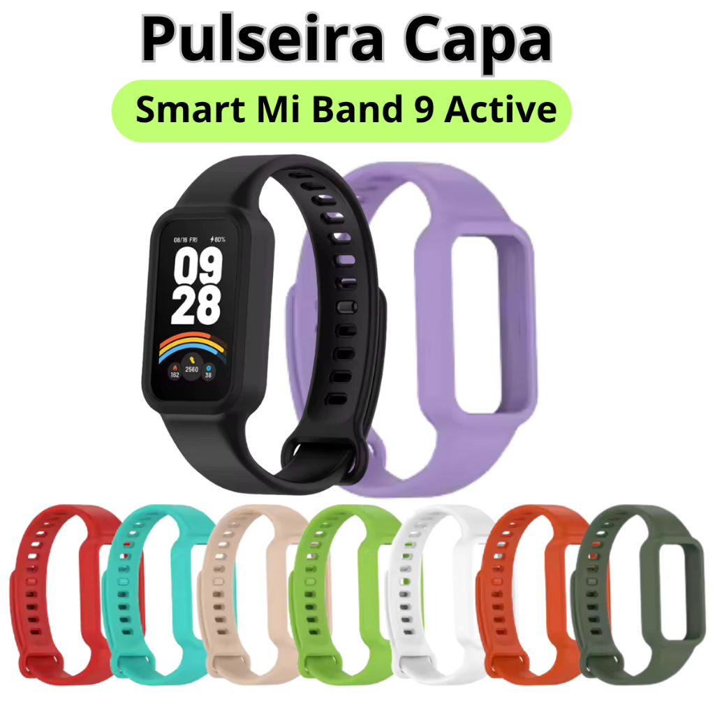 Pulseira 2in1 Capa Silicone Para Xiaomi Smart Band 9 Active Proteção e Estiloso Varias Cores