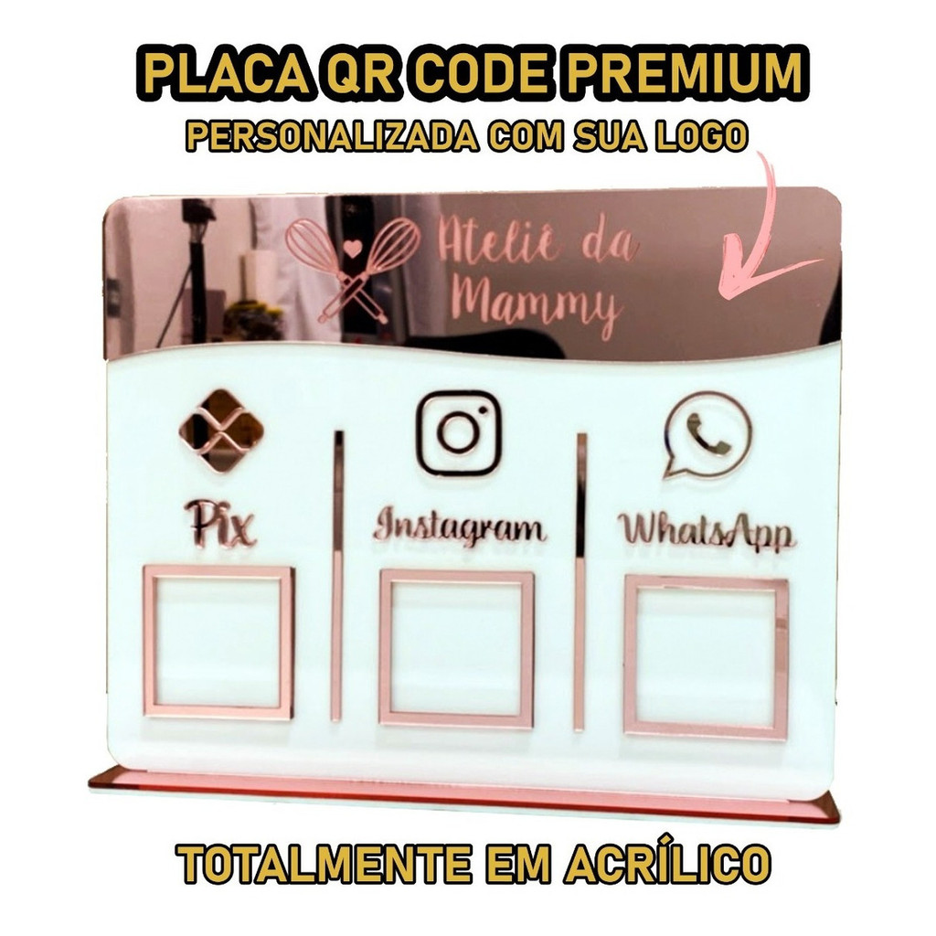 Placa 3 Qr Code Premium Personaliz. Acrílico Pix Whats Insta