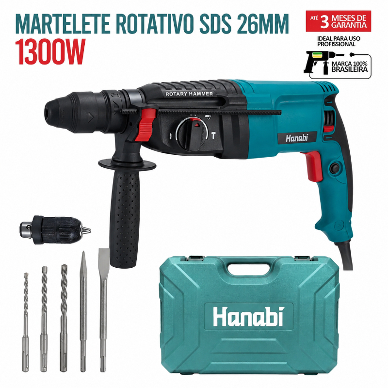 【Hanabi】Martelete Rompedor Perfurador 26mm 1300w Sds Professional Cor Azul-petróleo Frequência 60hz