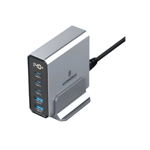 Estação De Carga Asometech 140w 5 Portas Gan Charger C/usb Carregador Celular
