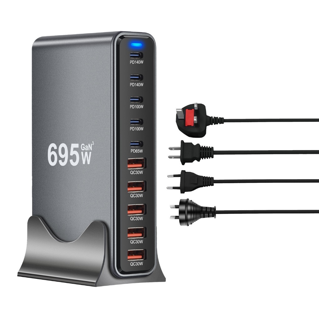 Estação De Carregamento De Mesa GaN De 10 Portas 695W Max 140W PD USB C Rápido Multi Uma Para Smartphone Notebook