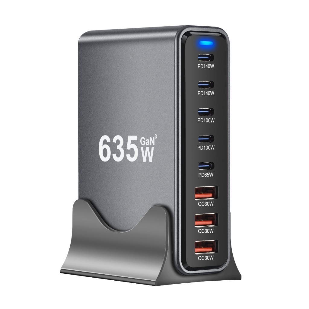 Estação De Carregamento GaN 635W 140W Max PD3.1 Rápido 5 Type C + 3 USB A De Mesa De Múltiplas Portas Para Laptop Tablet