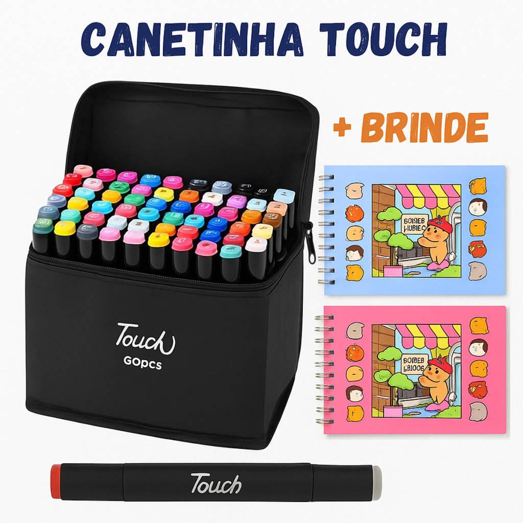 Caneta Marcadora Canetinha Touch 60 Cores Coloridas Ponta Dupla Para Colorir