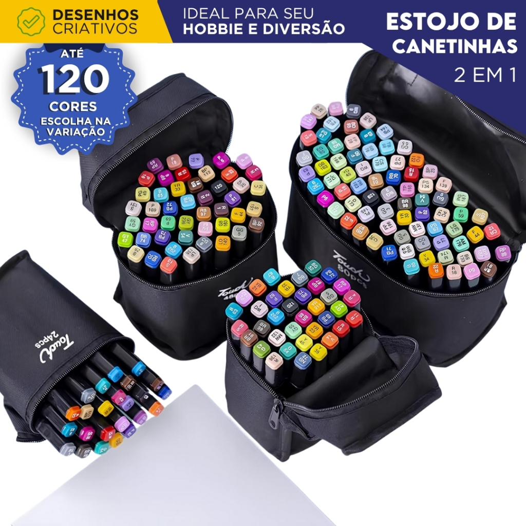 Canetas Marcadoras Ponta Dupla Touch 120 Cores com Estojo Canetinha para Desenho e Pintura - SH