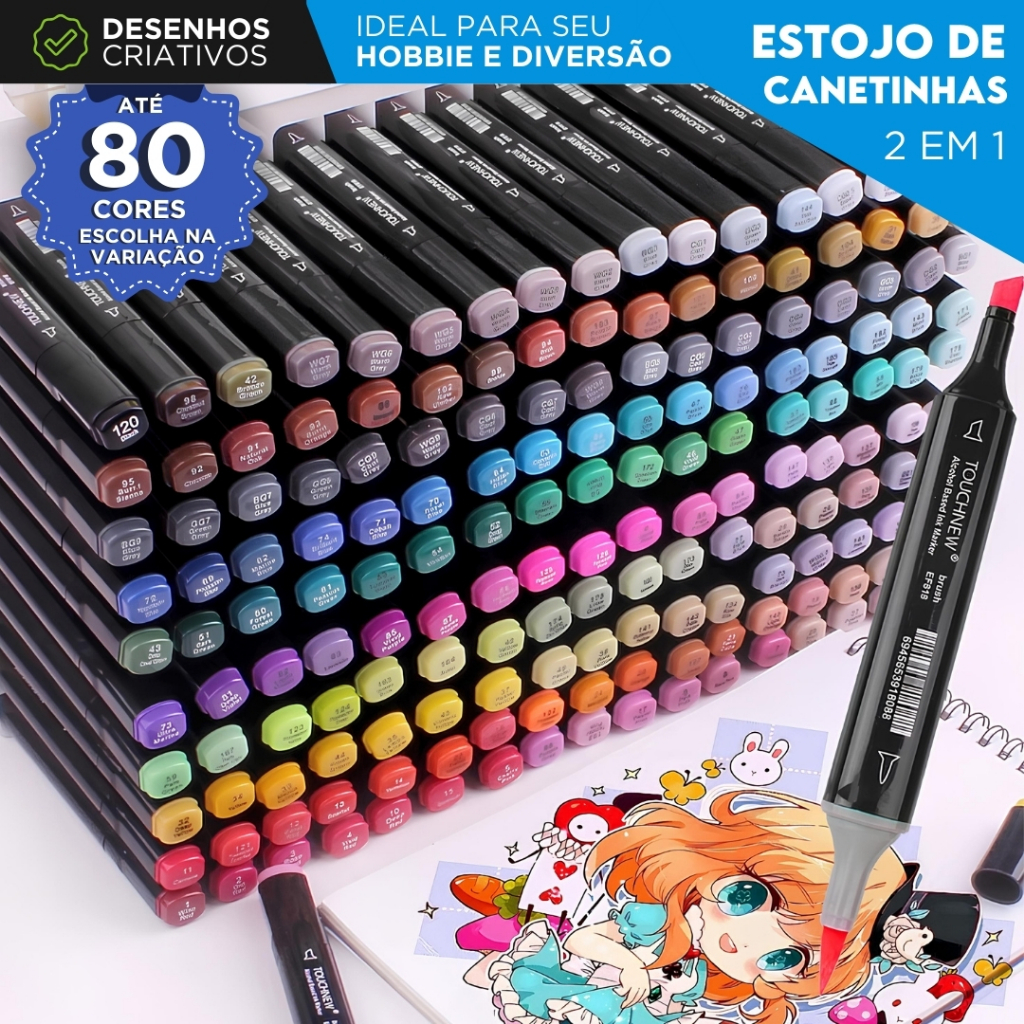 Canetas Marcadoras Ponta Dupla Touch 120 Cores com Estojo Profissional para Desenho e Pintura - AV