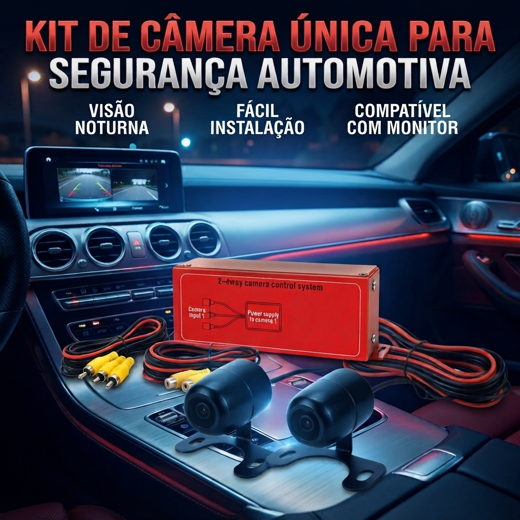 Kit 2 Câmeras de Ré Automotivas HD 720P 170° Visão Noturna IP67 RCA para Carro, Estacionamento e Manobras