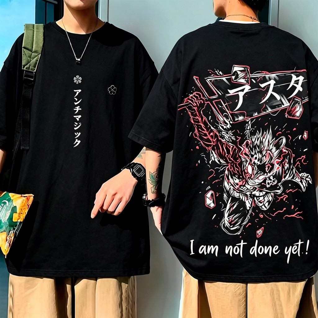 Camiseta Unisex de Alta Qualidade, Design Oversized com Estampa de Personagem de Anime Estilizado, Textos 