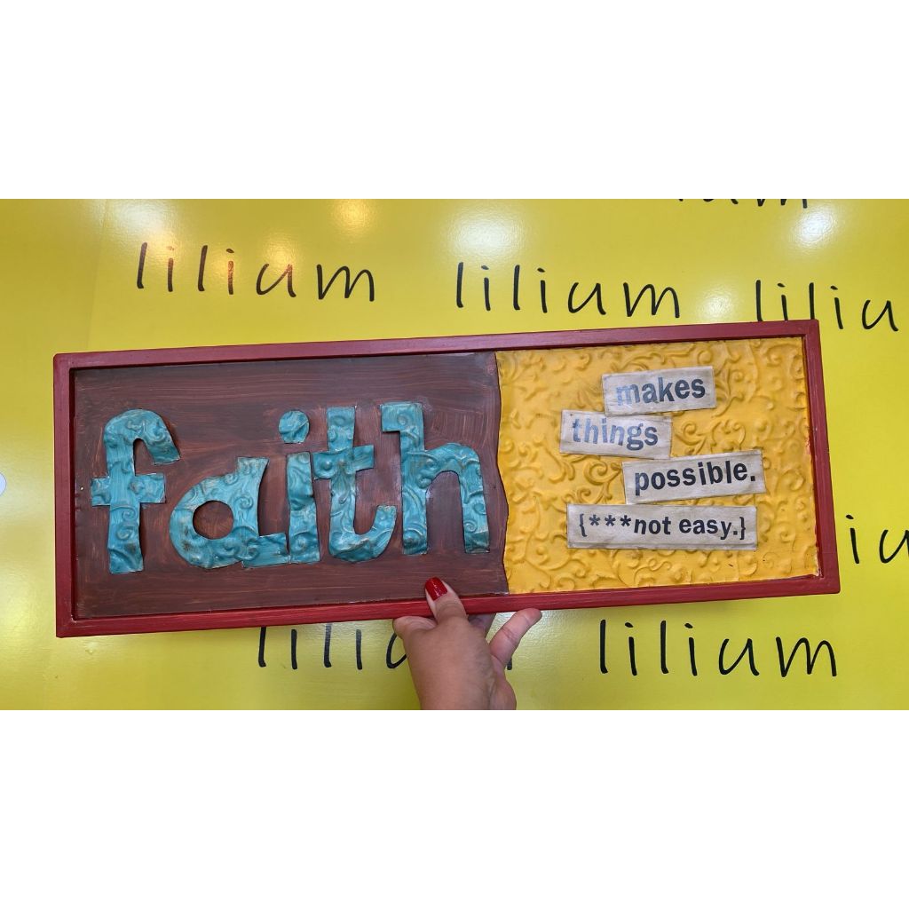 QAUDRO METAL EFEITO COLAGEM FAITH FÉ MOTIVACIONAL PAREDE