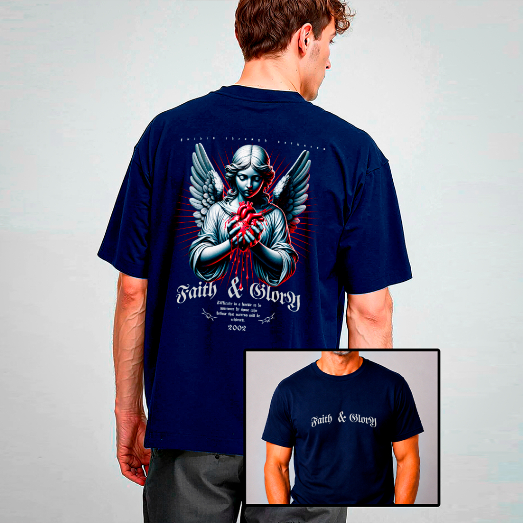 Camiseta FAITH & GLORY Guided Through Darkness Streetwear Unissex Anjo Fé Gótico Medieval