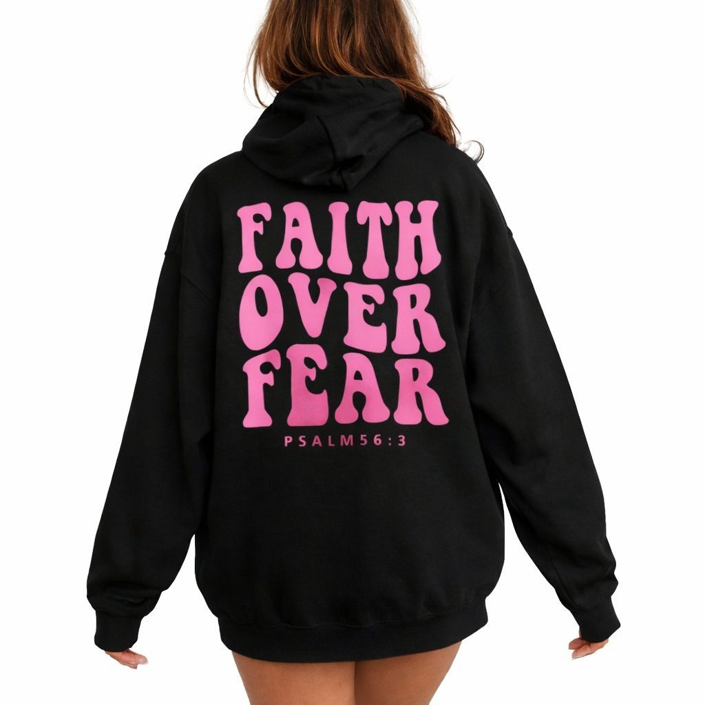 Moletom Com Capuz Faith Over Fear Bolso Canguru Unissex Flanelado Inverno