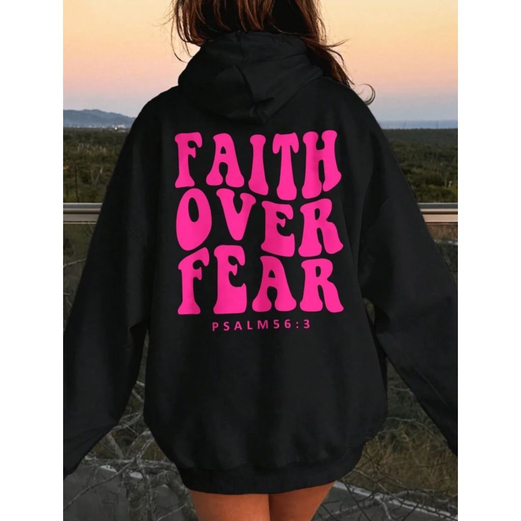 Blusa de Moletom Canguru Faith Over Fear Com Capuz E Bolso  Feminino Masculino Flanelado Premium Unissex