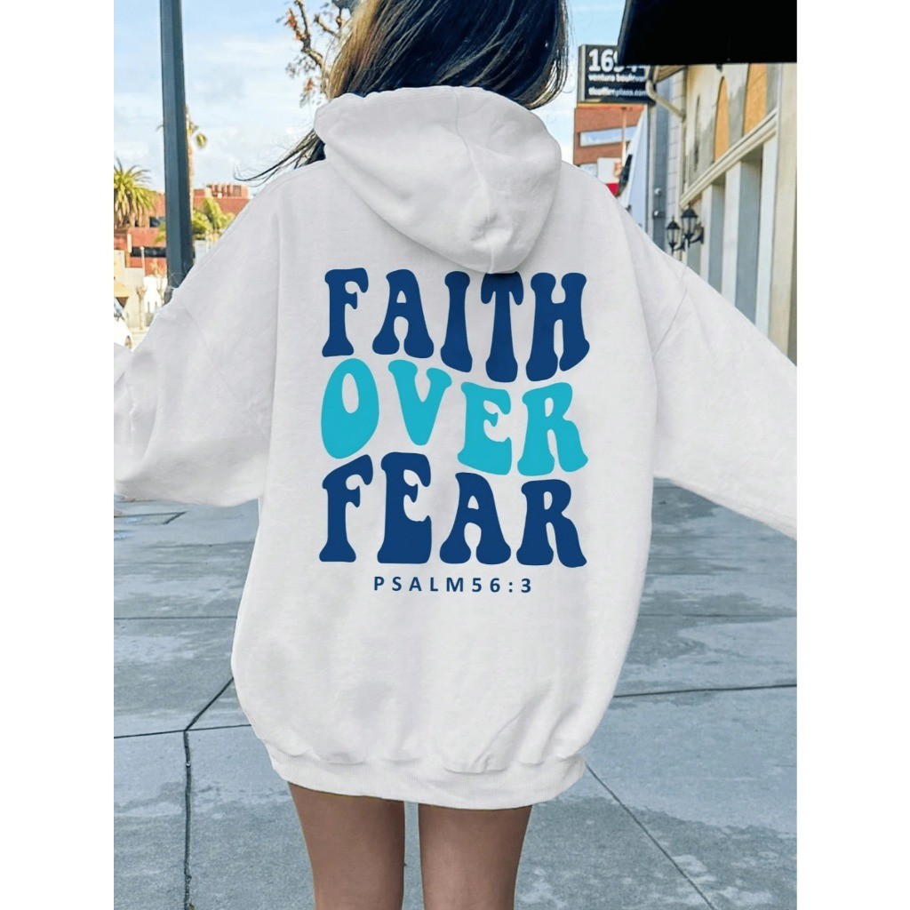 Moletom Canguru Faith Fear Slogan Inverno Com Capuz Top Streetwaer Busão de Frio