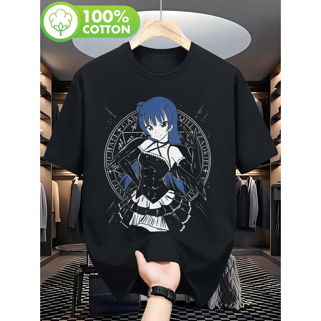 Camiseta Anime Character Print Cabelo Azul Personagem Confortável Moderna Divertida Casual