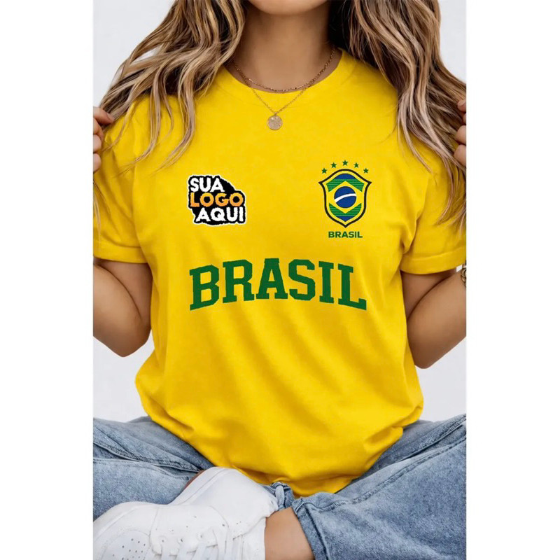 Camiseta Brasil Copa Unissex Logo Personalizada Da Empresa