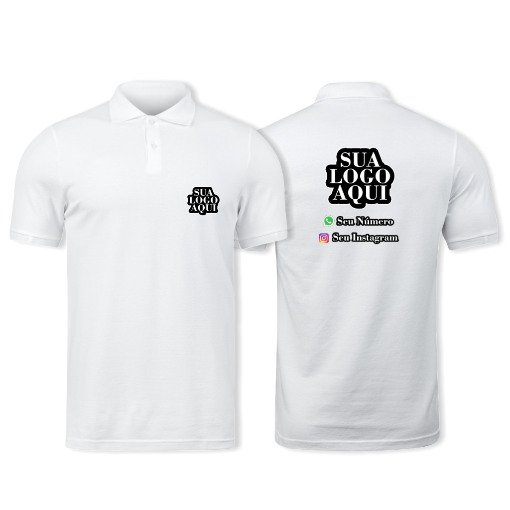 KIT 10 Camisa Polo Personalizada Sua Logo / Arte Aqui Frente e Verso Malha Piquet Manga Curta Silk DTF