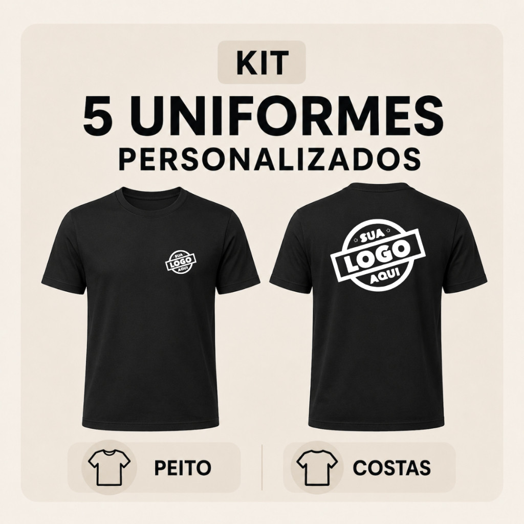 Kit 5 Camisetas Personalizadas  Peito e Costas Com Sua Logo 100% Algodão