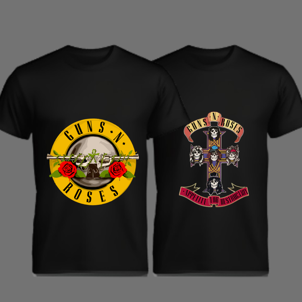 Kit 2 Camiseta Bando De Rock 100% Algodão Premium - Camisa Masculina Guns N Roses Logo Banda de Rock Unissex