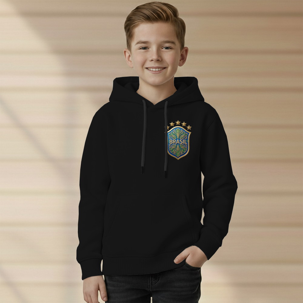 Moletom Blusa Do Brasil Logo Com Capuz Bolso Estampado Premium T-shirt Do Tamanho 2 Ao GG