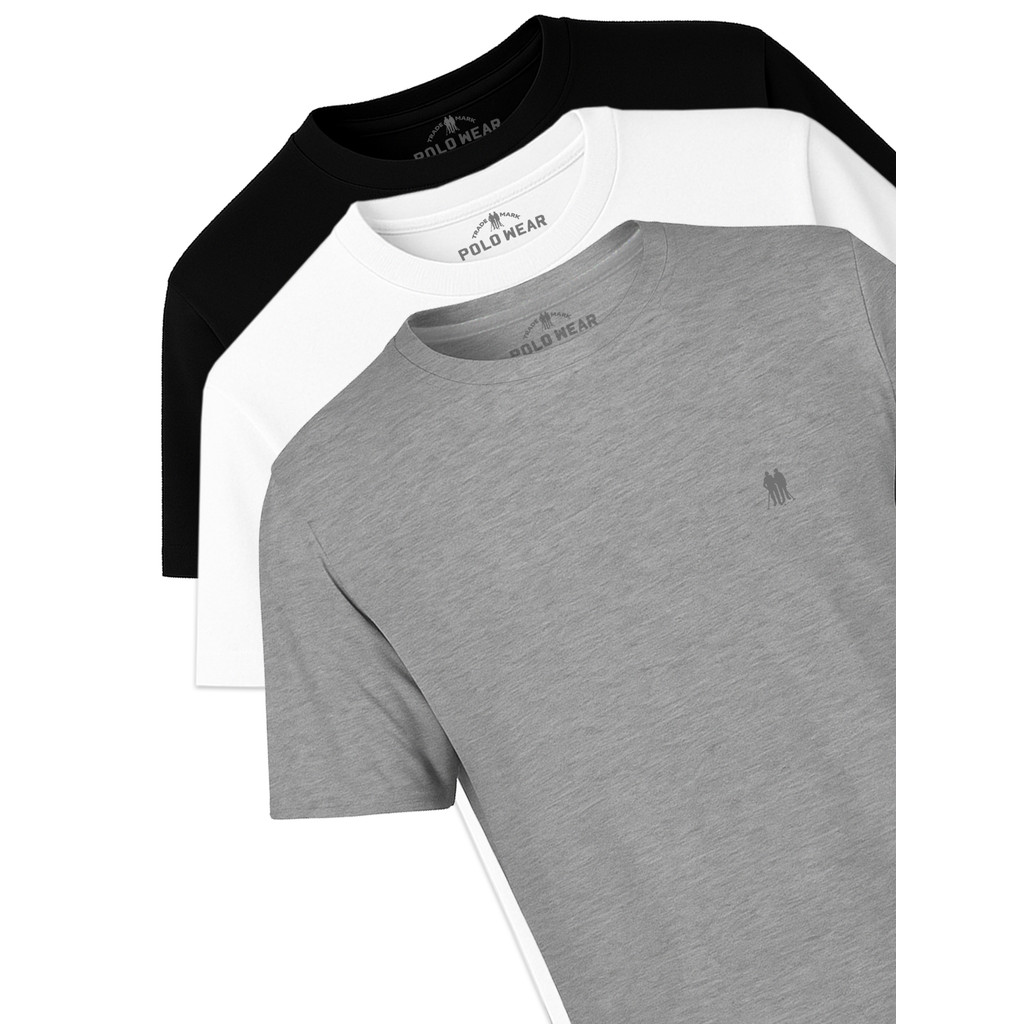 Kit 3 Camisetas Básicas Lisas Logo Polo Wear Sortido