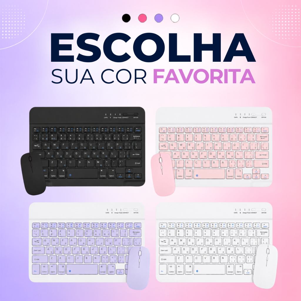 Kit com 2 ou 3 Teclados e Mouses Bluetooth Wireless Para Tablet Celular Notebook PC iOS Android