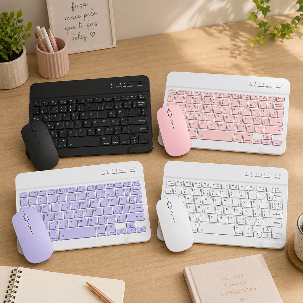 Kit Teclado Mouse Bluetooth Recarregável USB-C Ultrafino Para Tablet Notebook Android iOS Windows