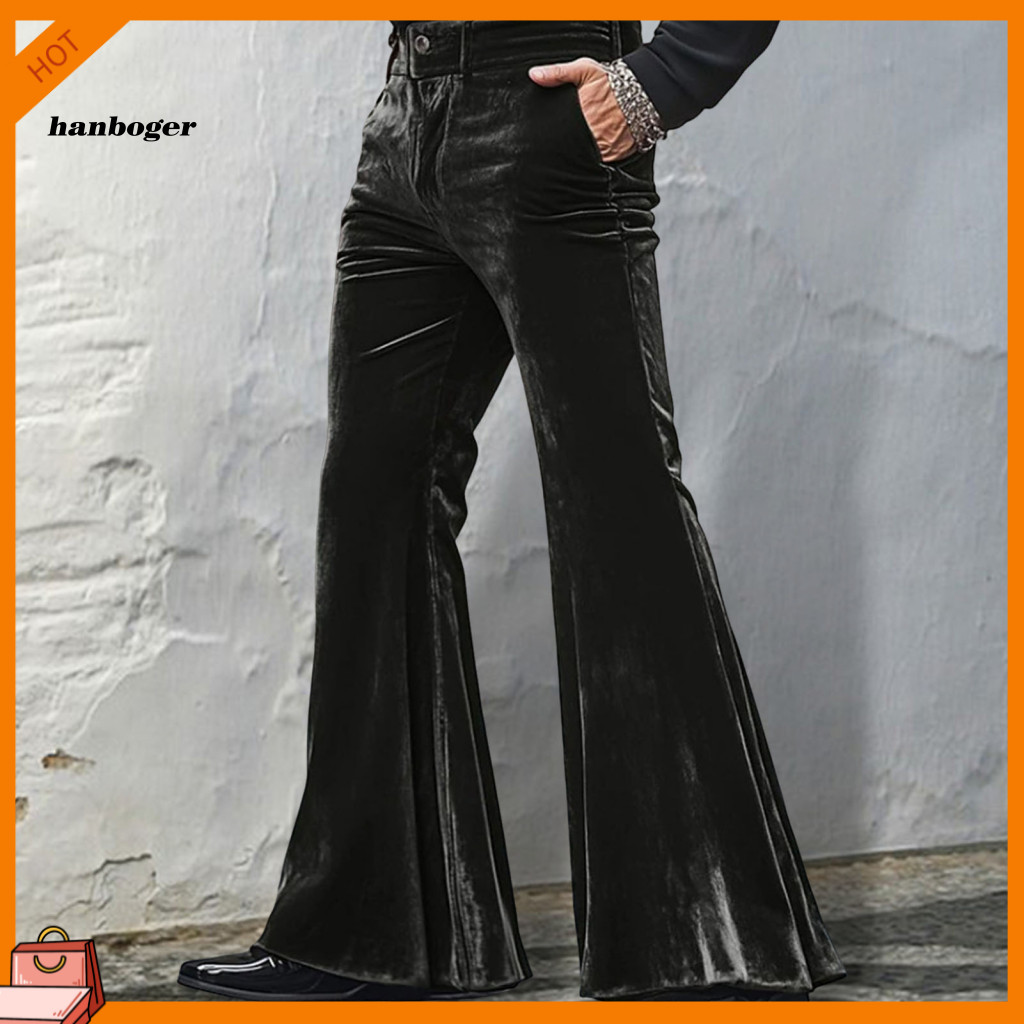 Solid Color Loose-fit Pants Men Bell-bottom Men's Retro 70s Bell Bottom Velvet Casual Flared Trousers for Party Street O
