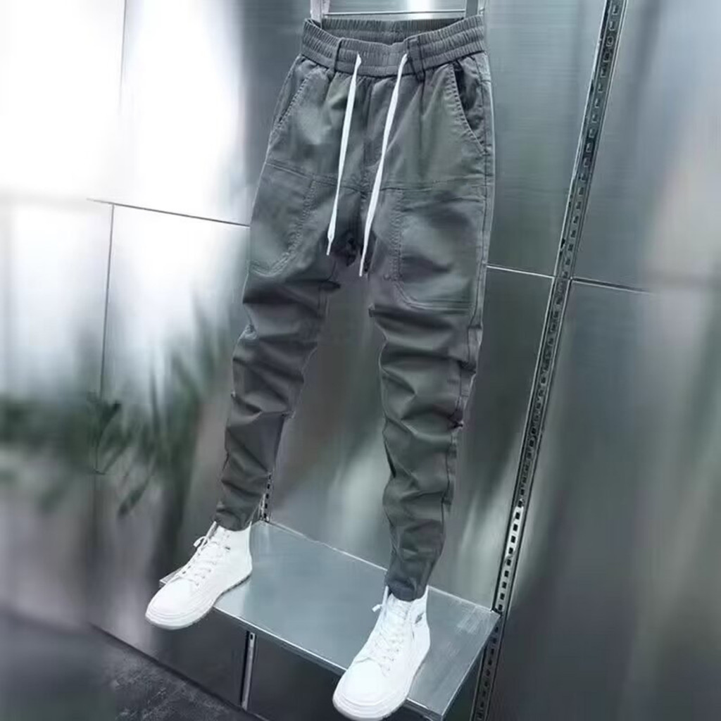 Casual Cargo Pants Multi-pocket Street Style Men's Loose Fit Ankle-banded Drawstring Waist Multi Pockets Outdoor Travel