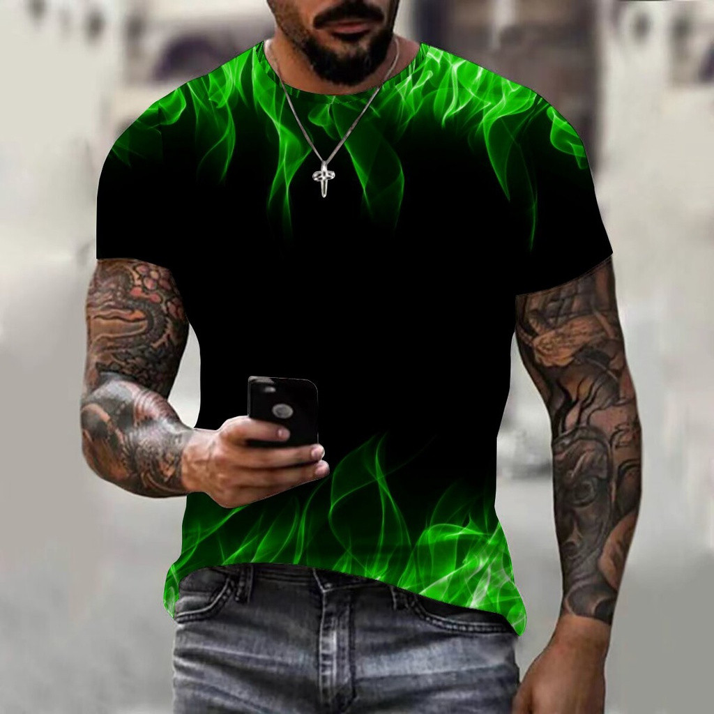 Novo Padrão De Chama Personalizado Masculino 3D Camiseta Engraçada Summer Street Casual Loose T-Shirt