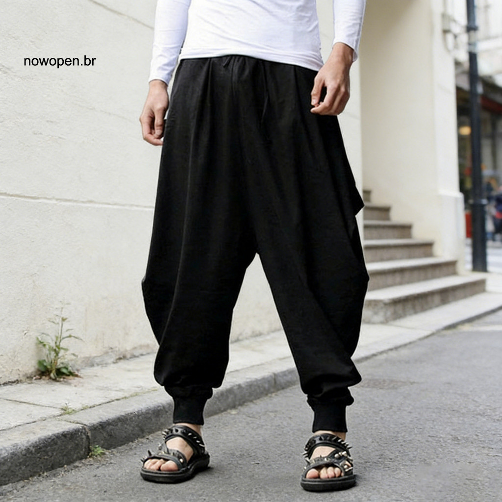 Reinforced Pocket Pants Men Casual Trousers Men's Harem Loose Fit Hip Hop Street Dance Joggers with Elastic Waist Drawst
