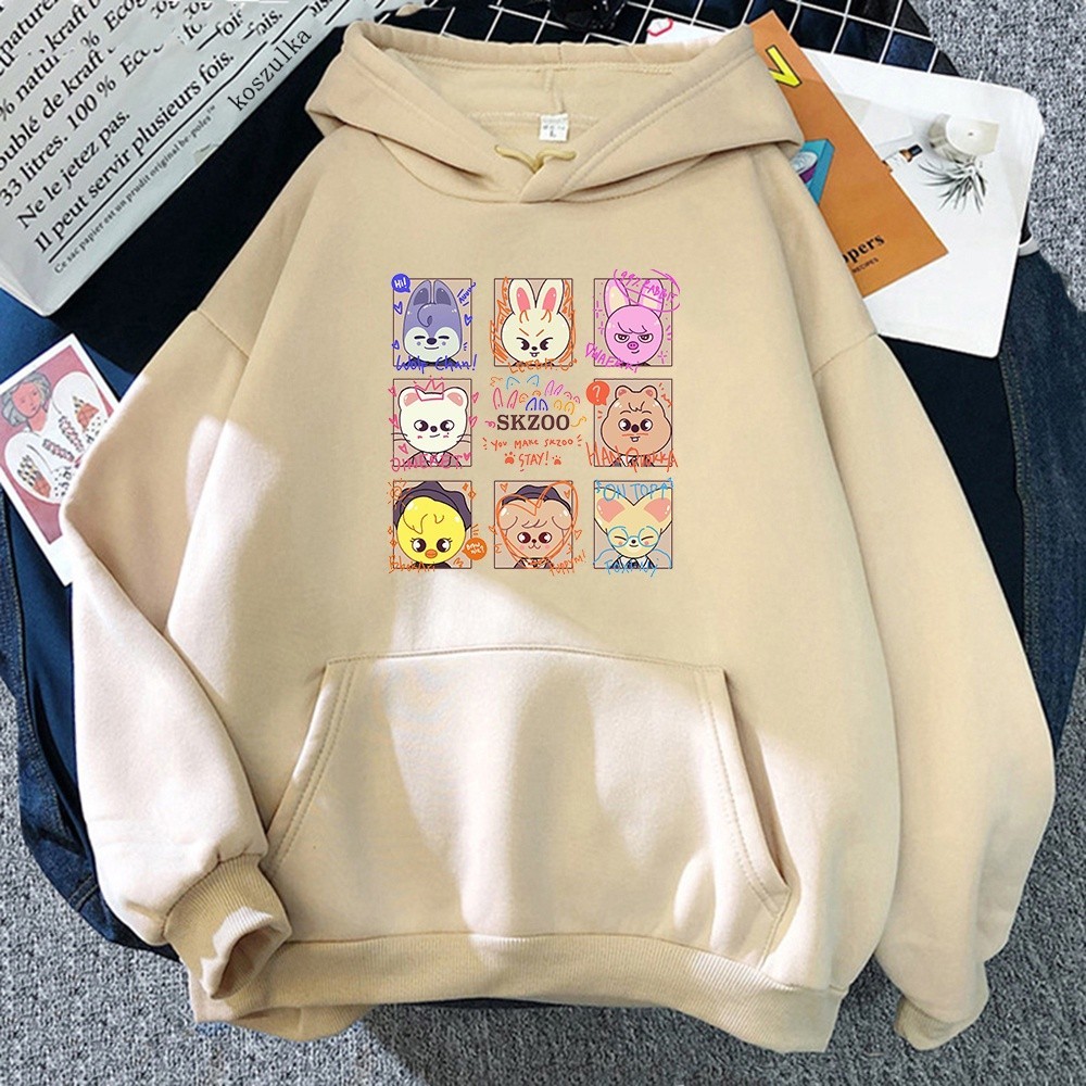 Kpop Skzoo Stray Kids Moletom Fofo K-Pop Kawaii Roupa De Rua Harajuku Folgado Inverno Moletons Pulôver Gráfico Premium